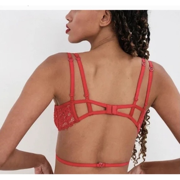 For Love and Lemons Rose Rosa Red Heart Lace Bra XL - Picture 2 of 15
